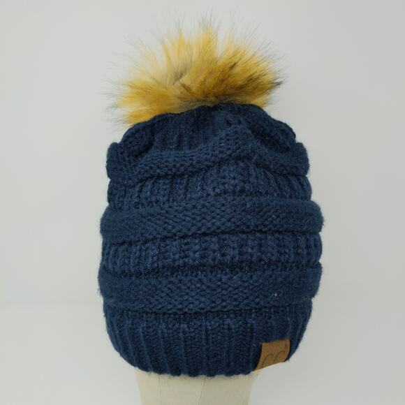 C.C. Women's Cable Knit Beanie Hat Blue Pom Pom Soft Warm 100% Acrylic - Picture 2 of 13